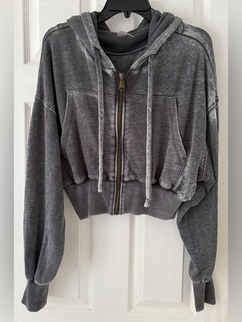 FP Movement by Free People Washed Charcoal Cropped Zip Hoodie